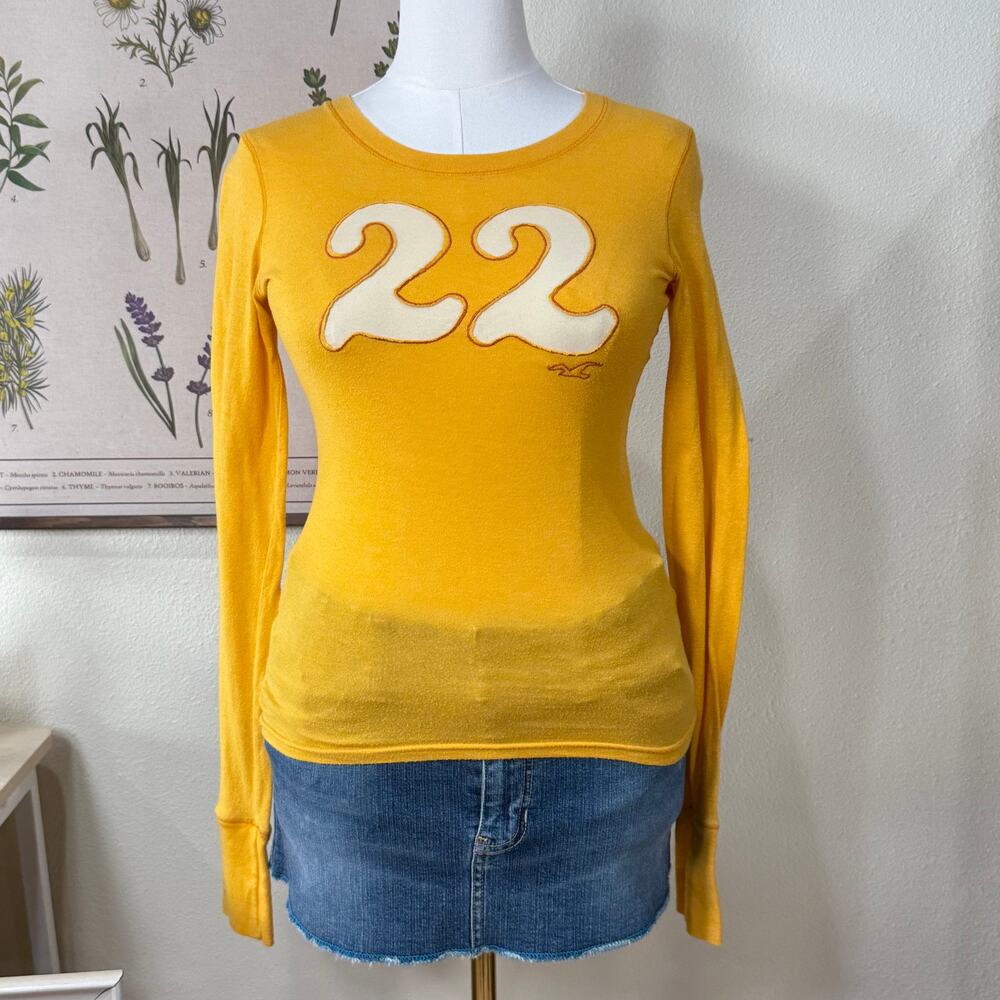 Y2k Hollister Yellow Back Spellout Long Sleeve Top Indie SoCal Sporty Surfer M